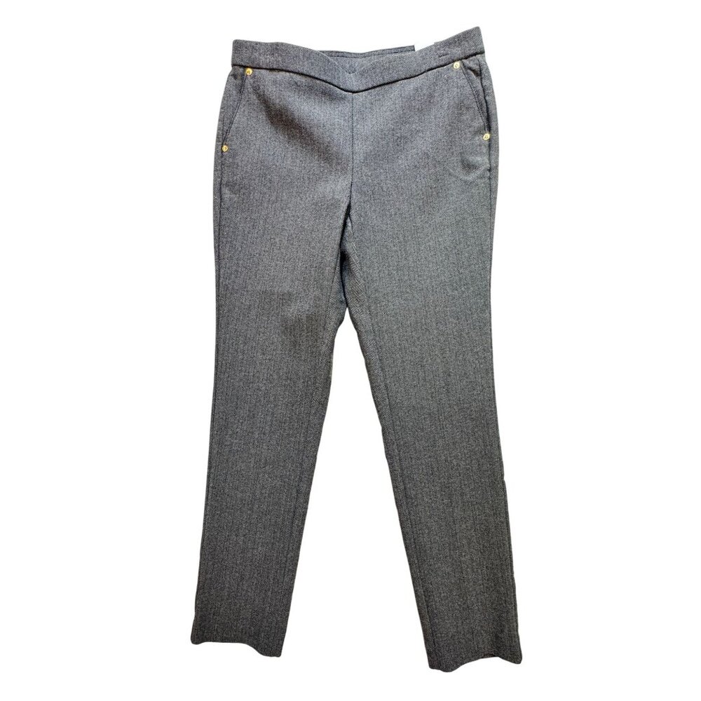 Anne Klein Womens Herringbone Skinny Pants Size 4 Gray Flat Front Classic Office